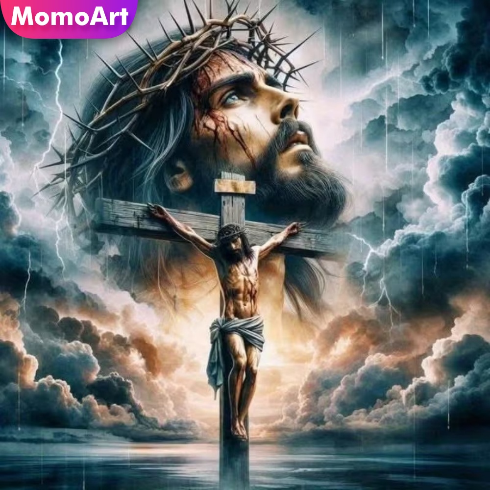 Embroidery Jesus - Momoart Elmas Boyama Adam Portresi Çapraz