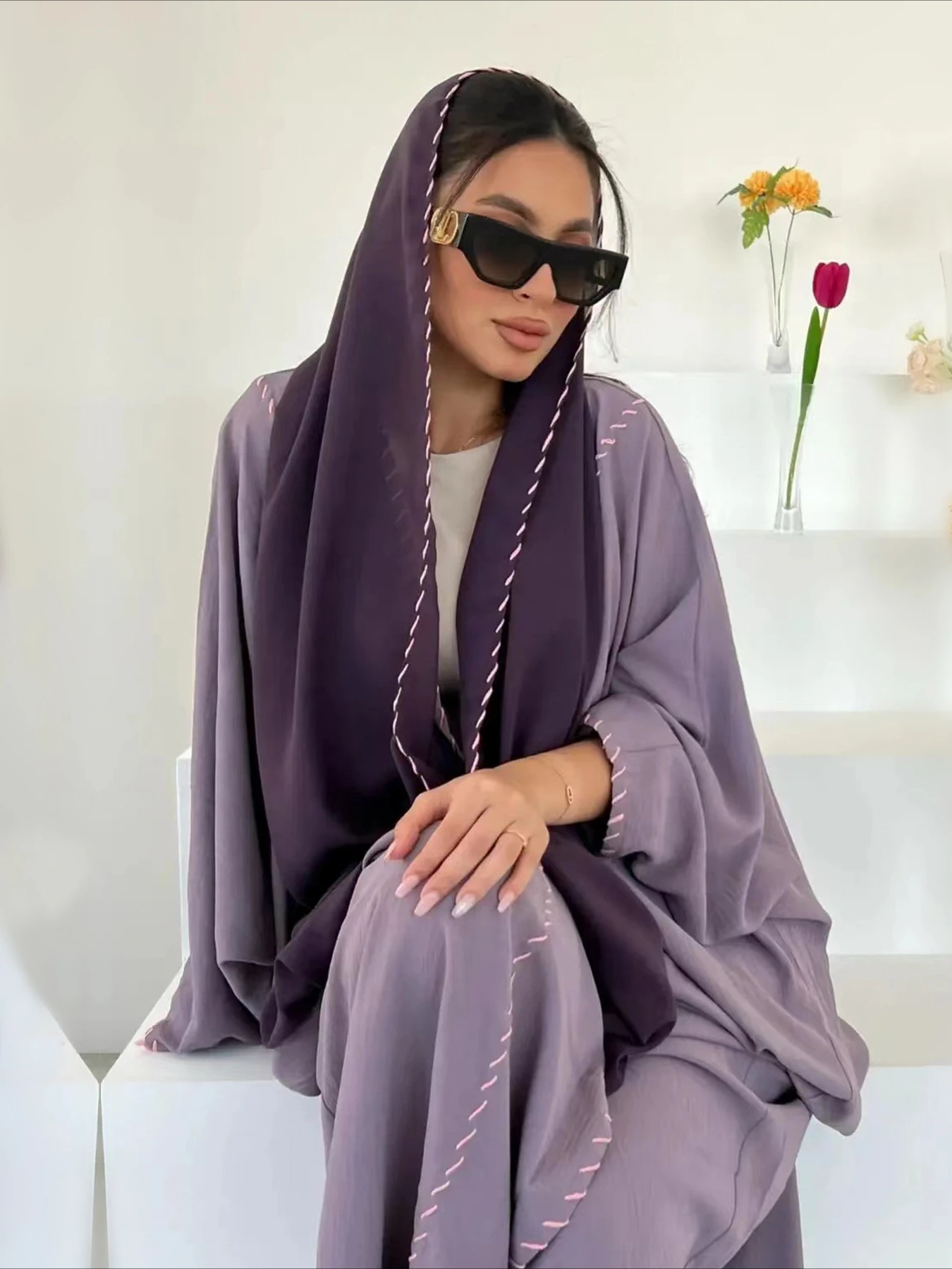 Embroidery Kaftan - Müslüman Kadın Abaya Eşarp ile 2