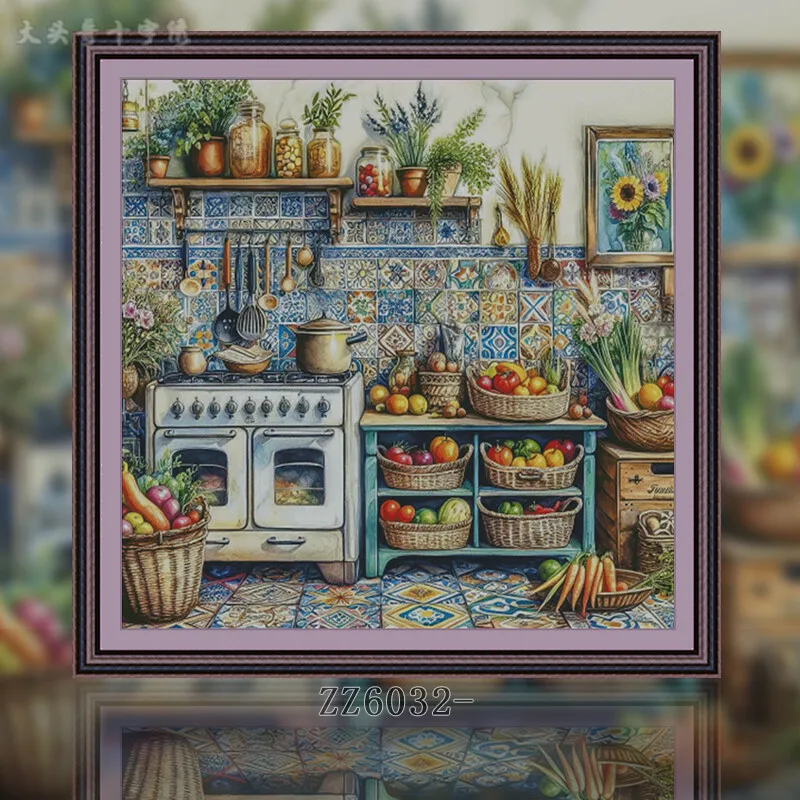 Embroidery Kitchen - [ZZ6032- Mutfak] Baskılı Kanaviçe Seti 14CT