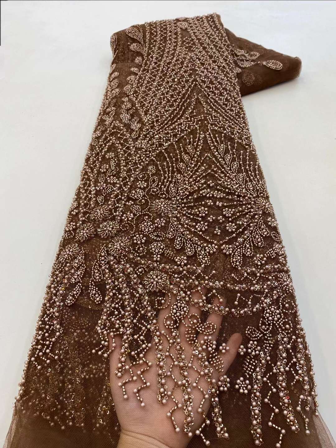 Kahverengi pullu boncuklu nakı - Embroidery Net Fabric incelemesi ve fiyatı
